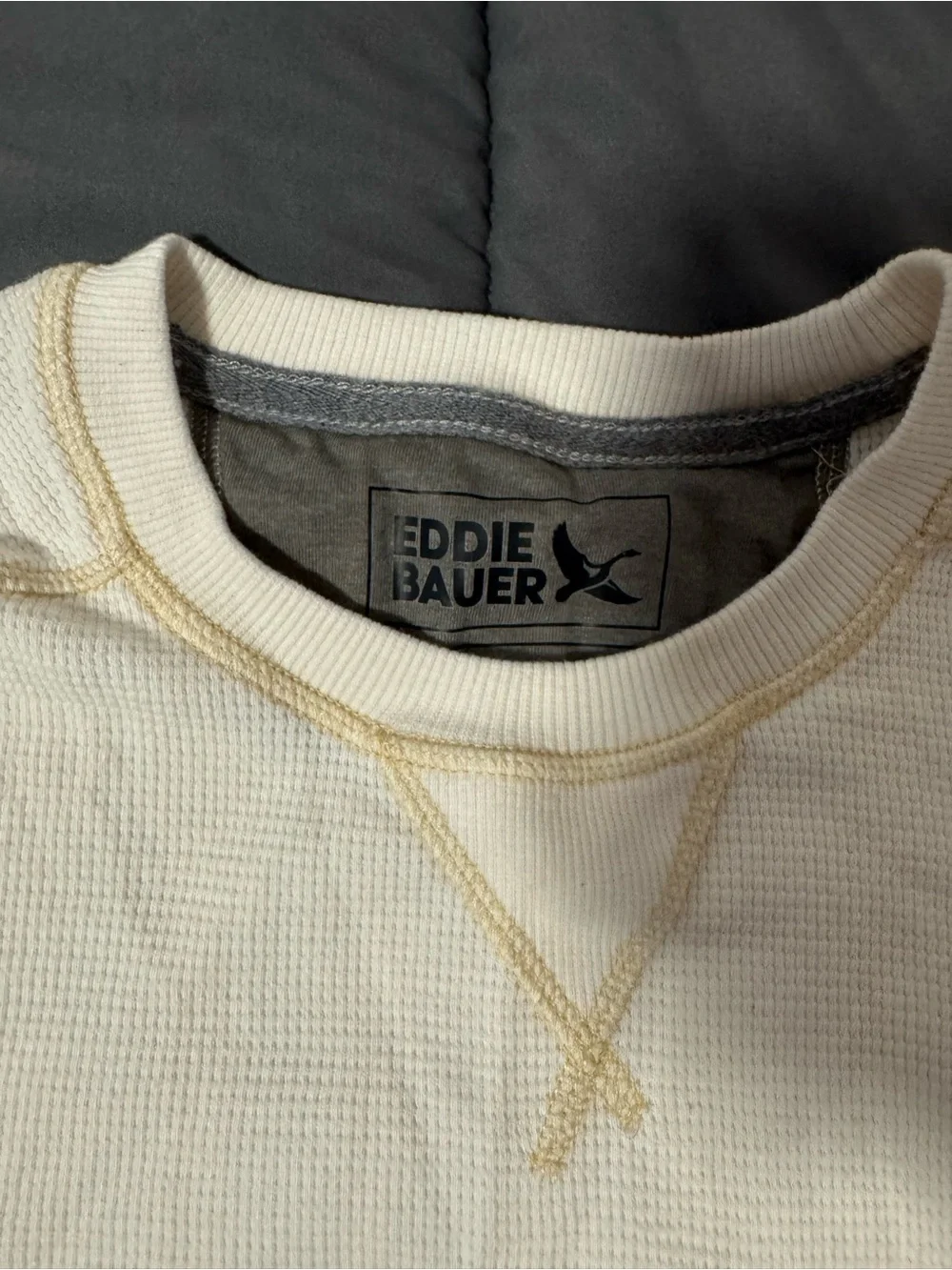 Eddie Bauer Cream Waffle-Knit Crewneck Thermal